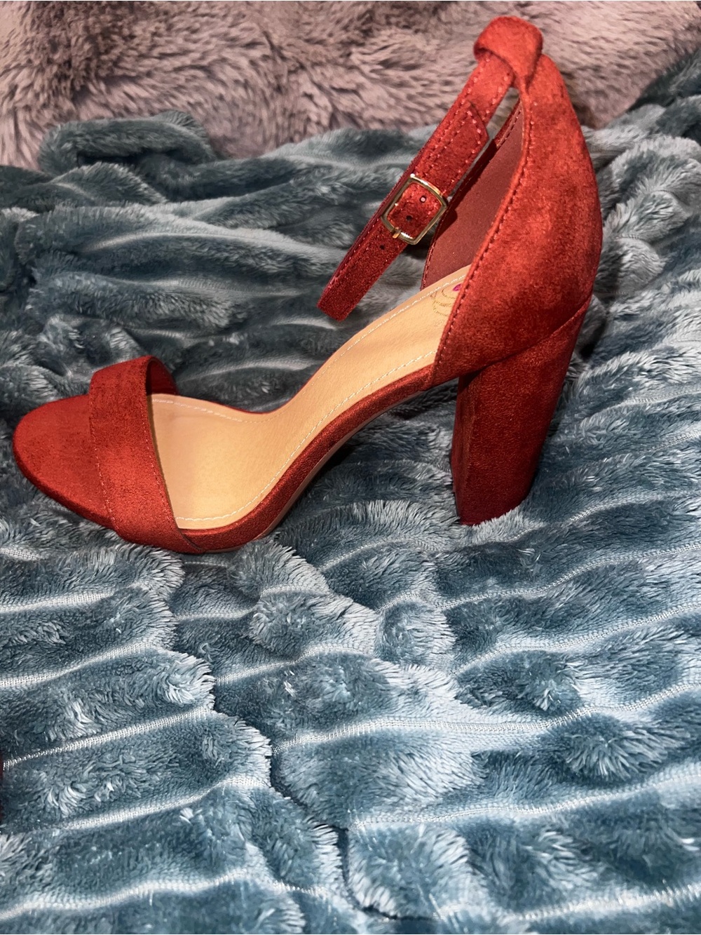 VINCE CAMUTO Red Burgundy Block Heel Ankle Strap Sandals 38 8 - Picture 14 of 14